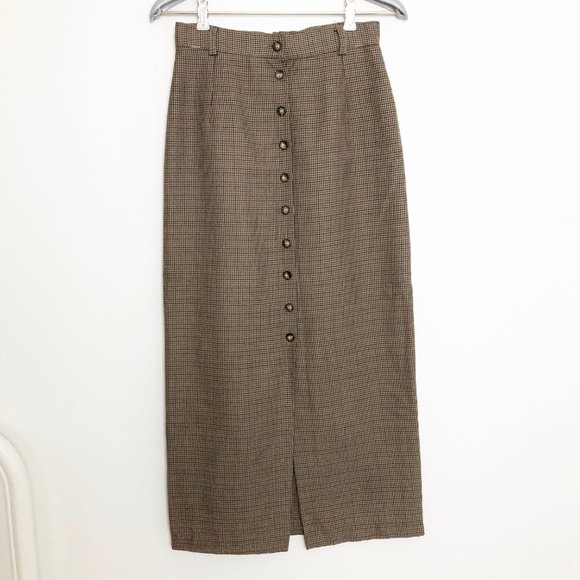 Vintage Dresses & Skirts - Vintage Handmade Houndstooth Midi Skirt Button Up High Waisted Long Pencil Slit